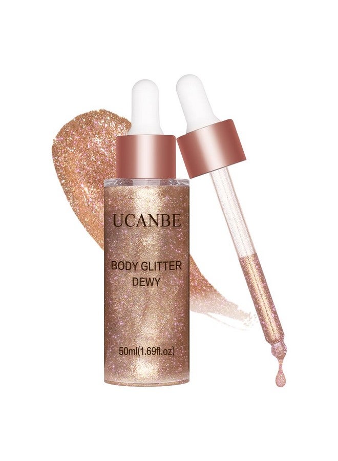 Hydrating Body Glitter Dewy Highlighter Makeup Luminizer Drops Body Shimmer Liquid Face Glow Sparkles For Women Gifts (Rose Gold 03)