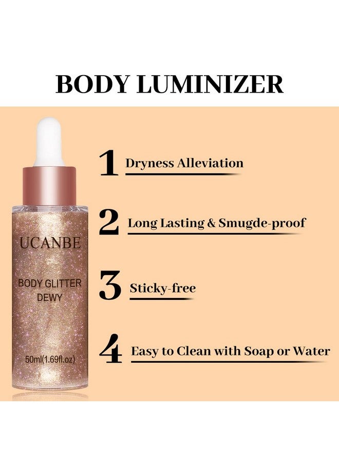 Hydrating Body Glitter Dewy Highlighter Makeup Luminizer Drops Body Shimmer Liquid Face Glow Sparkles For Women Gifts (Rose Gold 03)