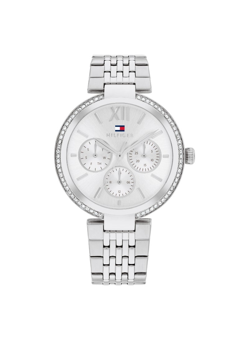 Round Analog Women's Silver White Case Watch - 1782695