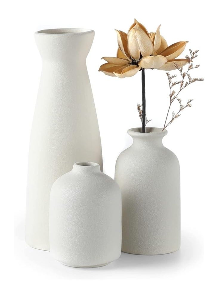 Creative White Ceramic Vase Set-3 Small Flower Vases for Decor Plant Desktop Ornament Modern Home Decor Vase for Decor Pampas Grass Vase Flowers Vase Rose Fit for Home and Office Living Room Desk Shelf Decor Centerpieces Decoration
