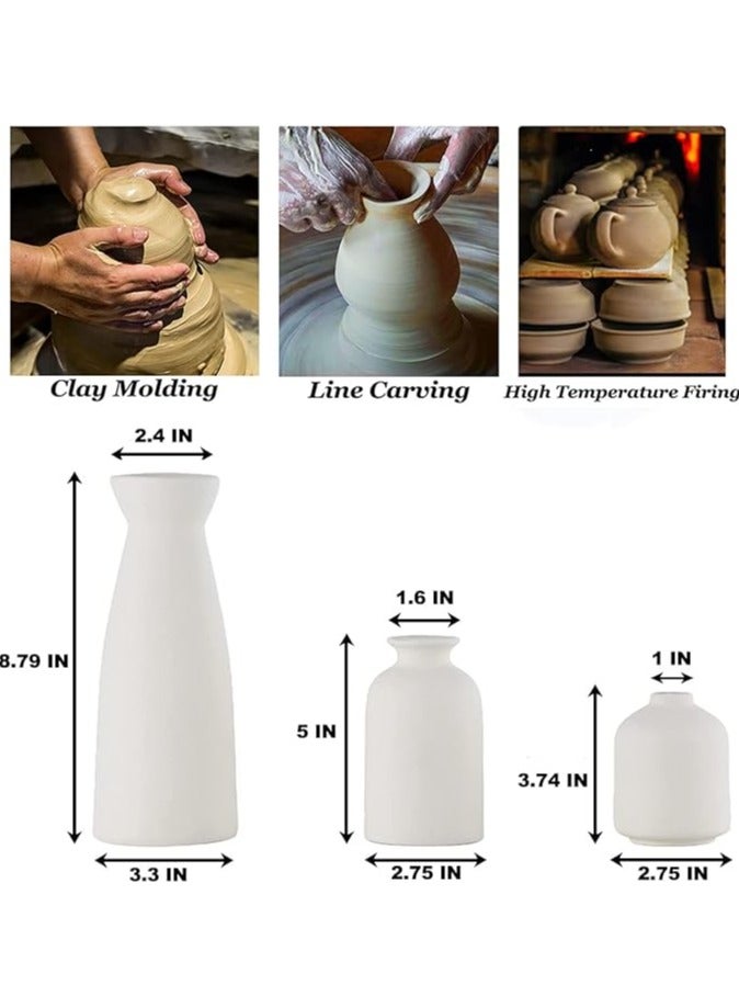 Creative White Ceramic Vase Set-3 Small Flower Vases for Decor Plant Desktop Ornament Modern Home Decor Vase for Decor Pampas Grass Vase Flowers Vase Rose Fit for Home and Office Living Room Desk Shelf Decor Centerpieces Decoration