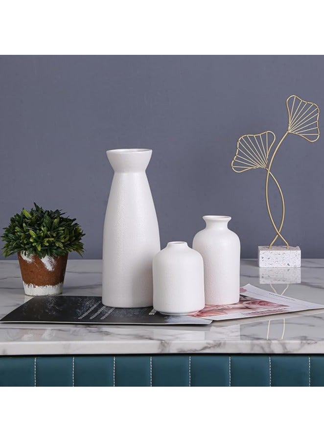 Creative White Ceramic Vase Set-3 Small Flower Vases for Decor Plant Desktop Ornament Modern Home Decor Vase for Decor Pampas Grass Vase Flowers Vase Rose Fit for Home and Office Living Room Desk Shelf Decor Centerpieces Decoration