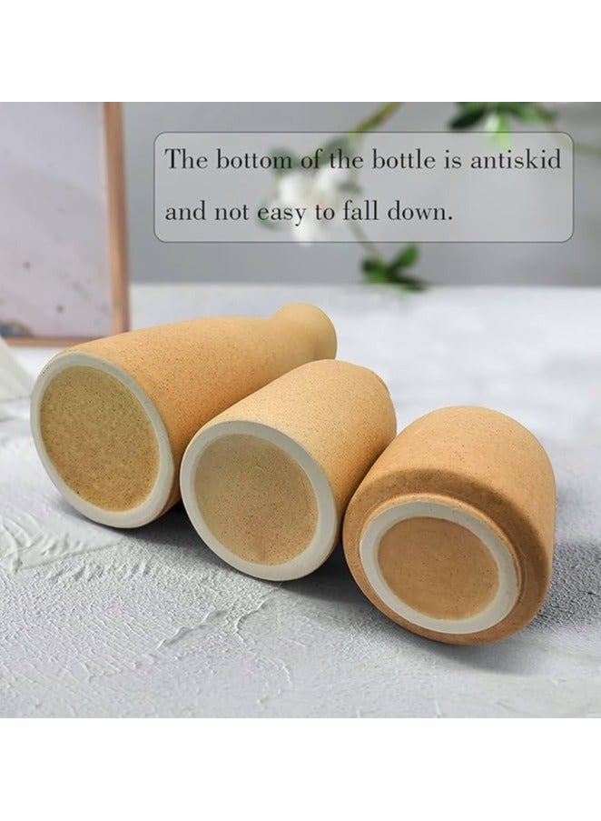 Creative Brown Ceramic Vase Set-3 Small Flower Vases for Decor Plant Desktop Ornament Modern Home Decor Vase for Decor Pampas Grass Vase Flowers Vase Rose Fit for Home and Office Living Room Desk Shelf Decor Centerpieces Decoration