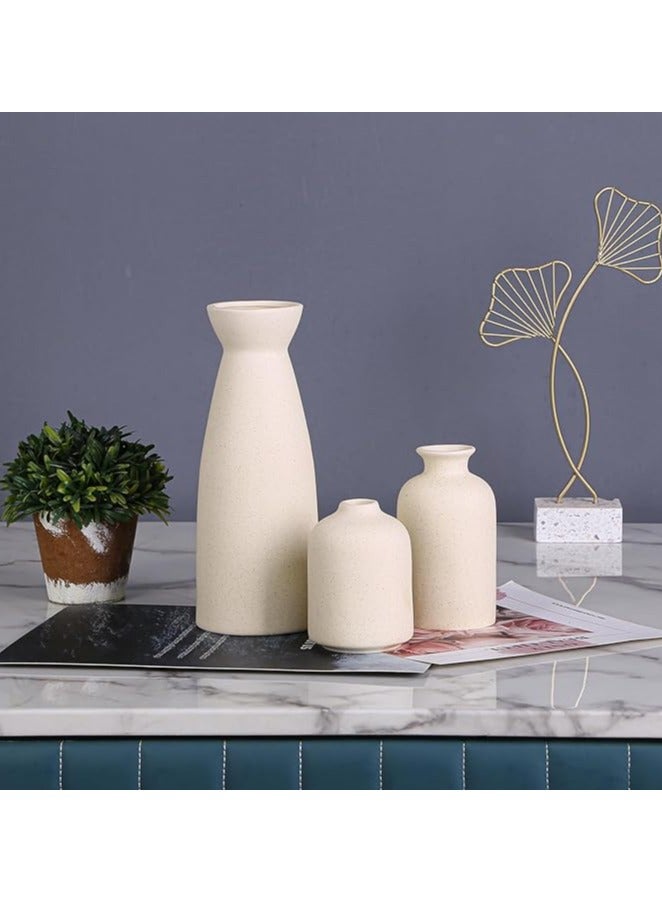 Creative Beige Ceramic Vase Set-3 Small Flower Vases for Decor Plant Desktop Ornament Modern Home Decor Vase for Decor Pampas Grass Vase Flowers Vase Rose Fit for Home and Office Living Room Desk Shelf Decor Centerpieces Decoration