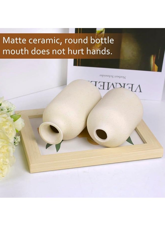 Creative Beige Ceramic Vase Set-3 Small Flower Vases for Decor Plant Desktop Ornament Modern Home Decor Vase for Decor Pampas Grass Vase Flowers Vase Rose Fit for Home and Office Living Room Desk Shelf Decor Centerpieces Decoration
