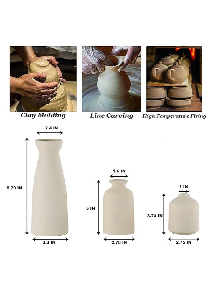 Creative Beige Ceramic Vase Set-3 Small Flower Vases for Decor Plant Desktop Ornament Modern Home Decor Vase for Decor Pampas Grass Vase Flowers Vase Rose Fit for Home and Office Living Room Desk Shelf Decor Centerpieces Decoration