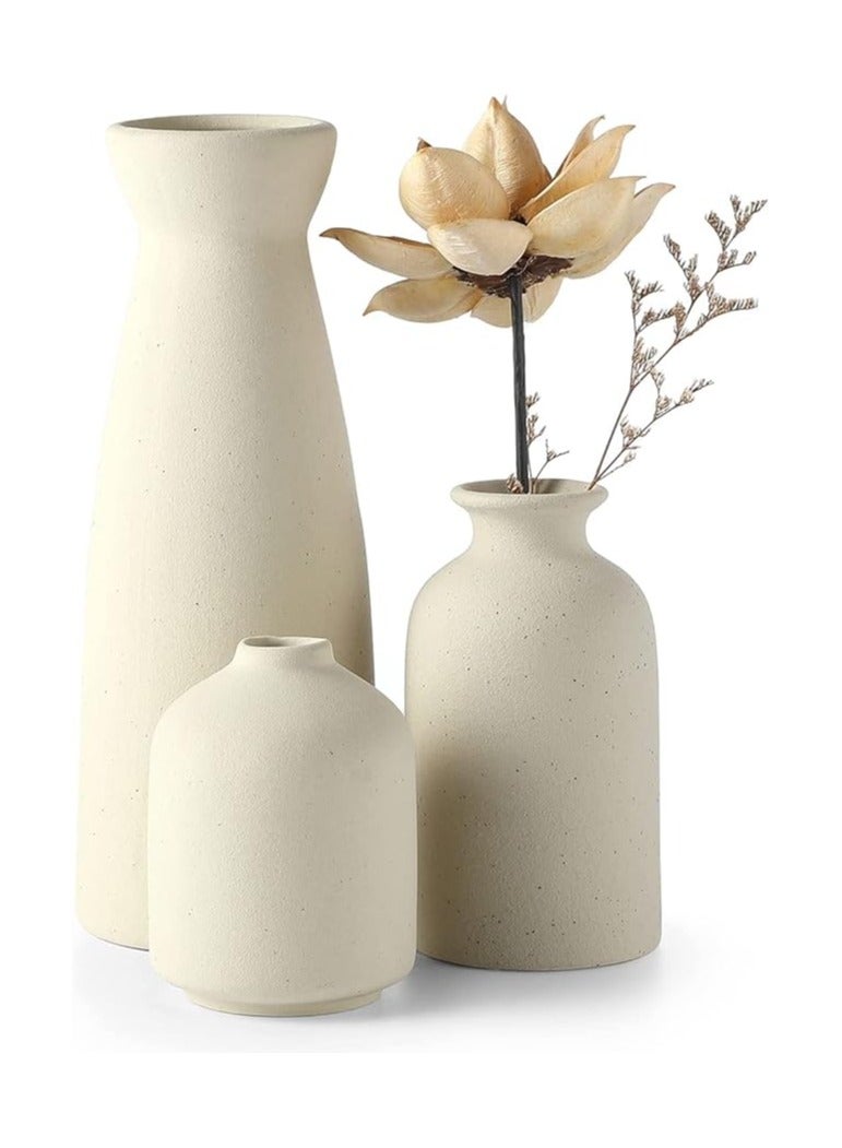 Creative Beige Ceramic Vase Set-3 Small Flower Vases for Decor Plant Desktop Ornament Modern Home Decor Vase for Decor Pampas Grass Vase Flowers Vase Rose Fit for Home and Office Living Room Desk Shelf Decor Centerpieces Decoration