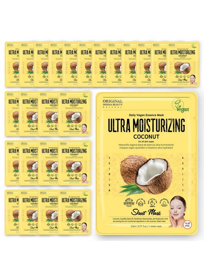 Original Derma Beauty Collagen Face Masks 24 Pk Vegan Ultra Moisturizing Coconut Face Mask Skin Care Sheet Masks Set For Beauty & Personal Care Korean Face Mask