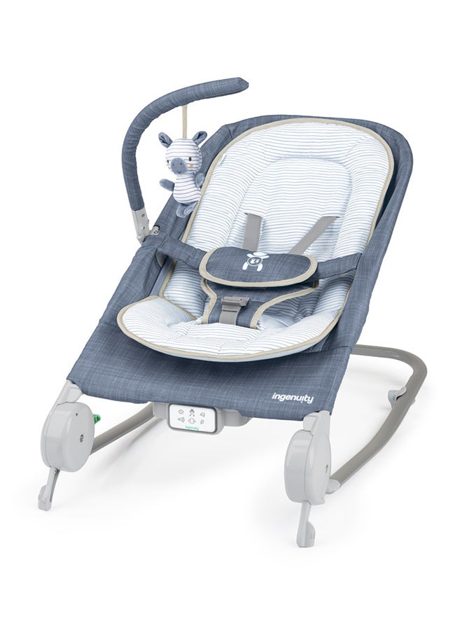 Happy Belly Rock-To-Bounce Massage, Bouncer And Rocker Seat With 5-Point Harness, 0 - 6 Months, Chambray