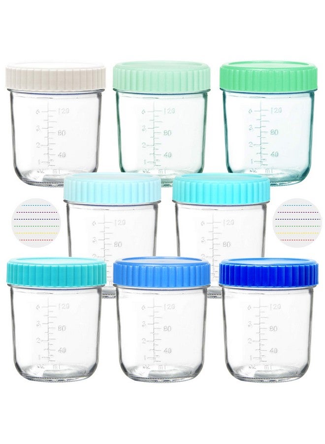 Glass Baby Food Storage 6 Ounce Baby Food Glass Containers With Airtight Lids Glass Jars With Lids (8 Coastal Colors)