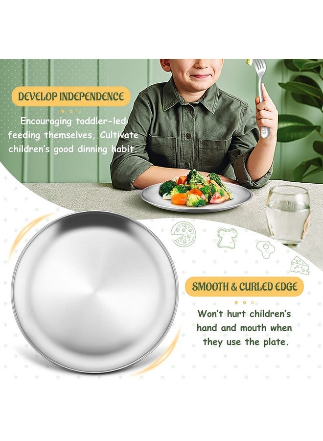 4Piece 18/8 Stainless Steel Plates Metal 304 Dinner Dishes For Kids Toddlers Children 9 Inch Feeding Serving Camping Plates Reusable Dinnerware Shatterproof & Nontoxic Dishwasher Safe