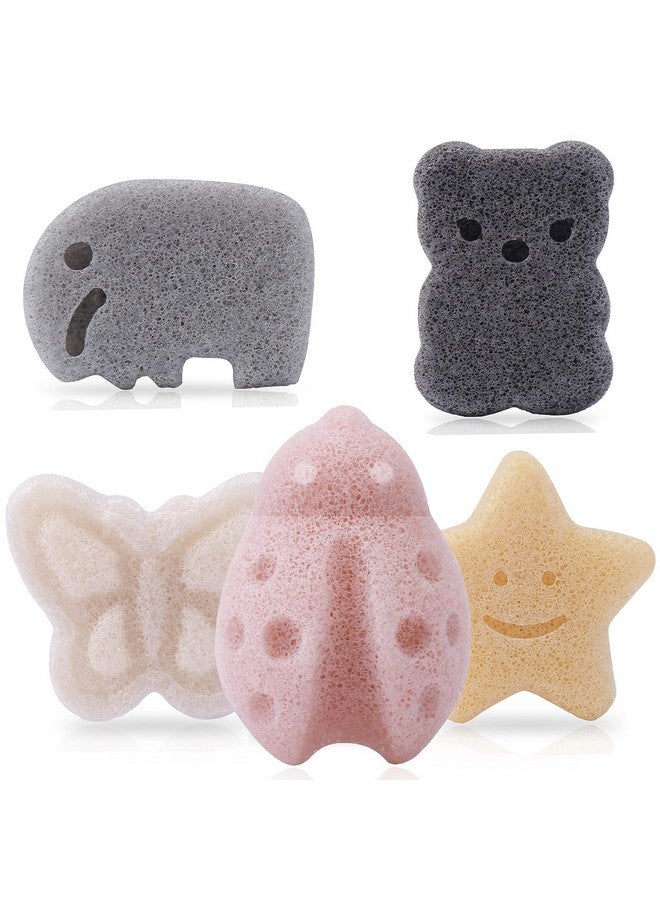 Konjac Baby Sponge For Bathing Natural Kids Bath Sponges For Infants Toddler Bath Time Cute Shapes Natural And Safe Plantbased Konjac Baby Bath Accessories 5Pcs