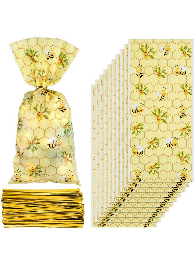 100 Pieces Bees Cellophane Bags Bees Candy Bags Bees Goodie Bags Bees Party Treat Bags With 150 Pieces Gold Twist Ties For Party Favors