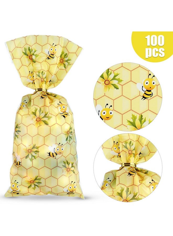 100 Pieces Bees Cellophane Bags Bees Candy Bags Bees Goodie Bags Bees Party Treat Bags With 150 Pieces Gold Twist Ties For Party Favors