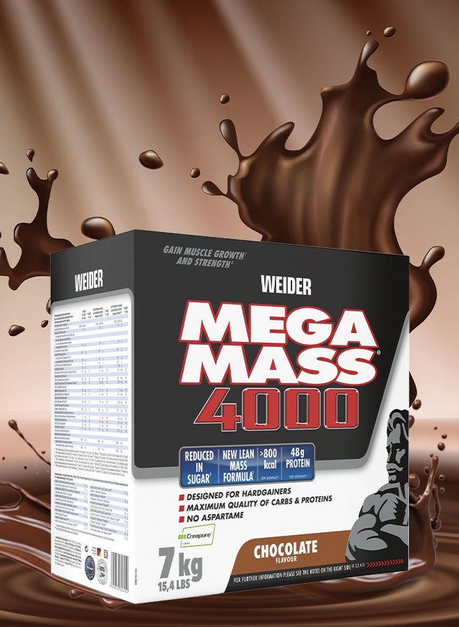 Mega Mass 4000 - 7kg, Chocolate Flavor, 48g Protein Per Servings, High-Calorie Mass Gainer