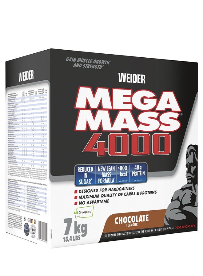 Mega Mass 4000 - 7kg, Chocolate Flavor, 48g Protein Per Servings, High-Calorie Mass Gainer