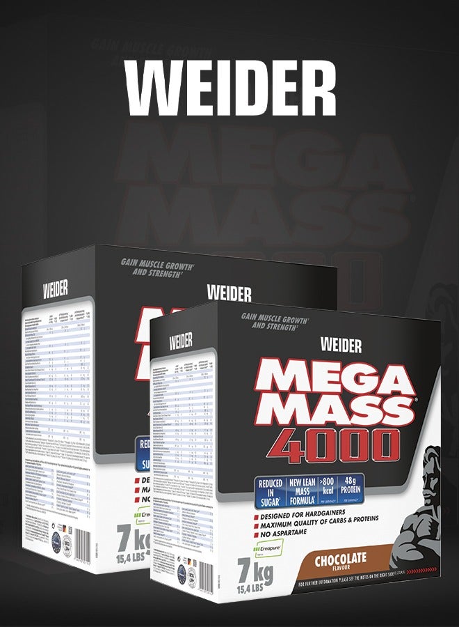 Mega Mass 4000 - 7kg, Chocolate Flavor, 48g Protein Per Servings, High-Calorie Mass Gainer