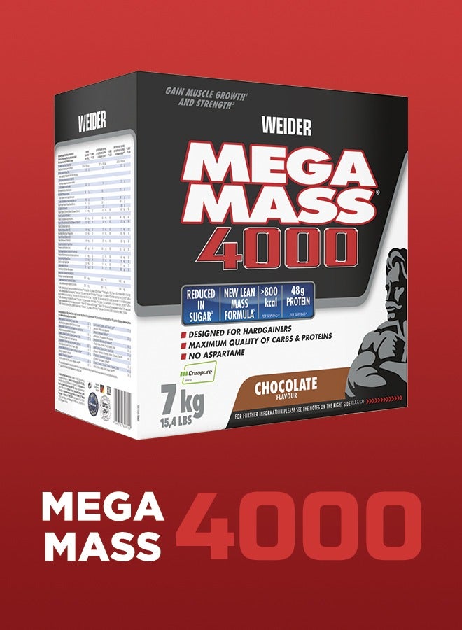 Mega Mass 4000 - 7kg, Chocolate Flavor, 48g Protein Per Servings, High-Calorie Mass Gainer