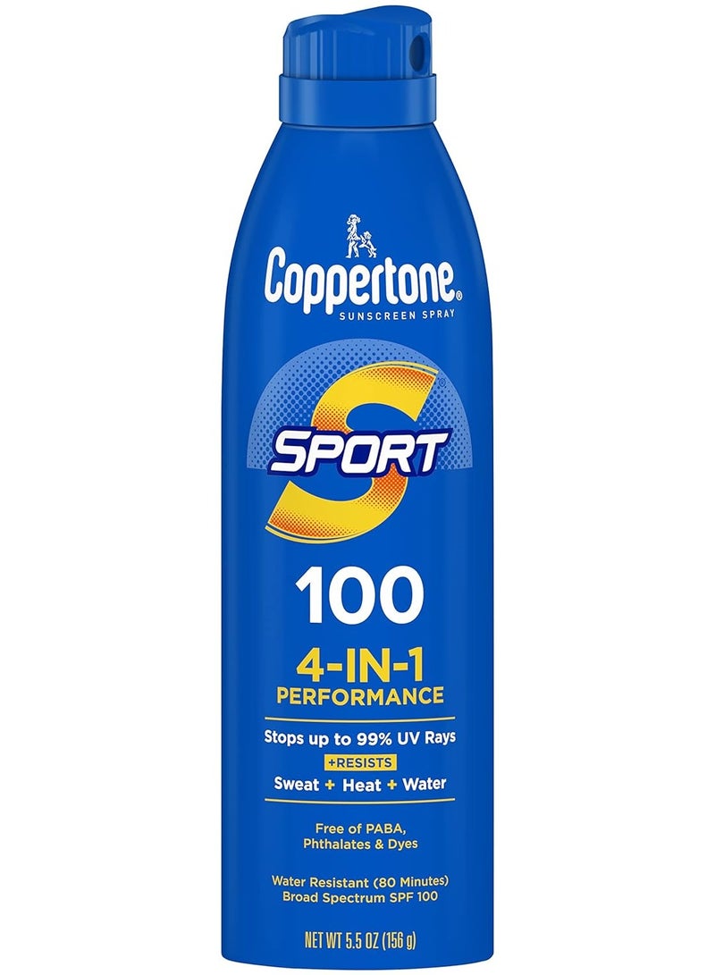 Coppertone SPORT Sunscreen Spray SPF 100, Water Resistant, Continuous Spray Sunscreen, Broad Spectrum SPF 100 Sunscreen, 5.5 Oz Spray