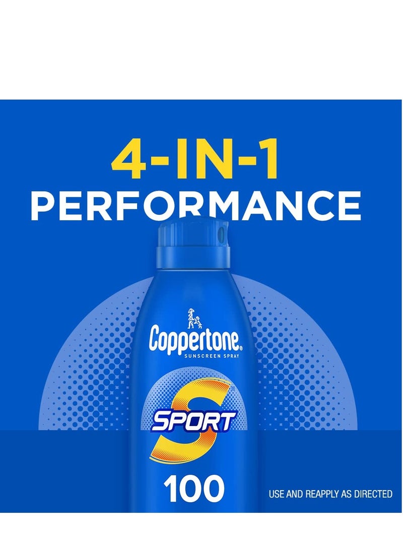 Coppertone SPORT Sunscreen Spray SPF 100, Water Resistant, Continuous Spray Sunscreen, Broad Spectrum SPF 100 Sunscreen, 5.5 Oz Spray