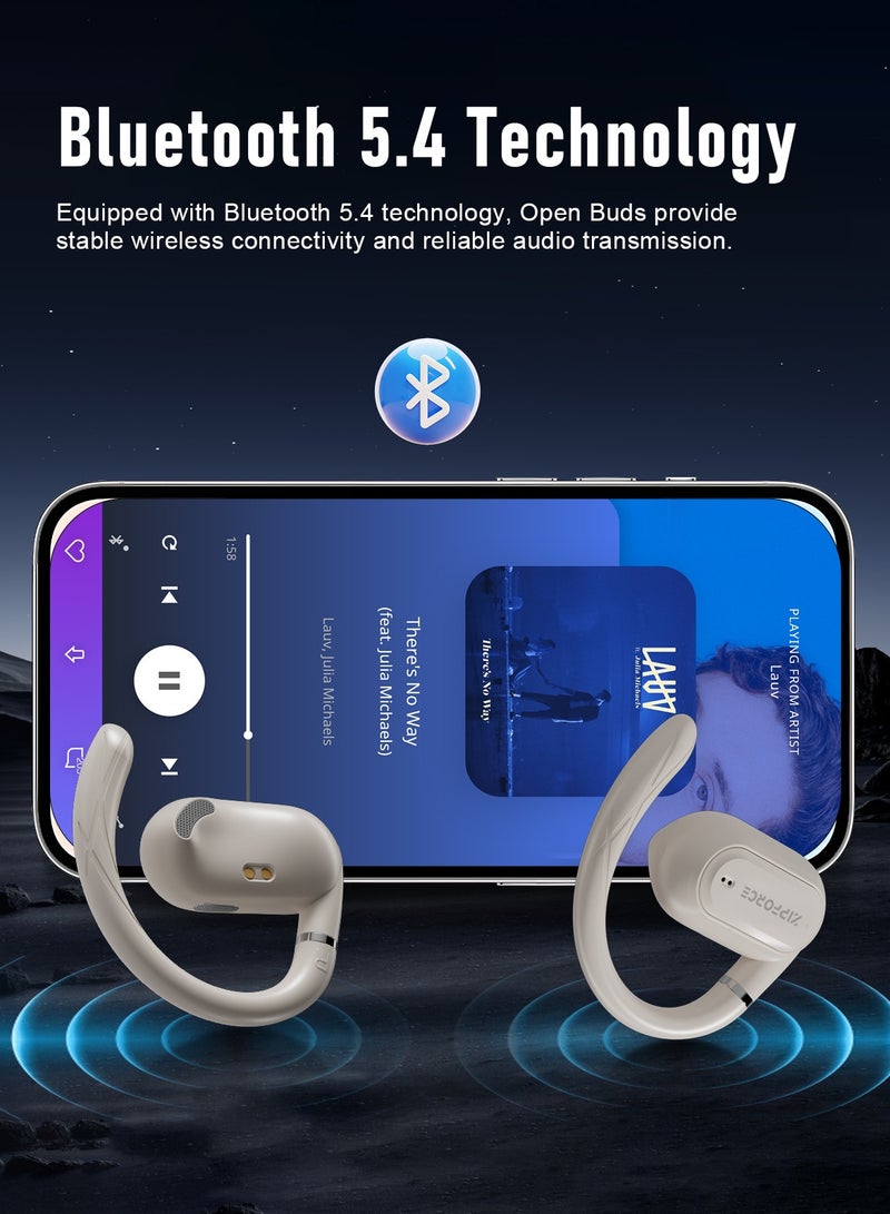 True Wireless Earbuds, Open Ear Bluetooth 5.4 Headphones 4-Mics ENC Clear Call, OWS Bluetooth Earbuds Touch Control, IPX6 Waterproof TWS, Light-Weight Earphones