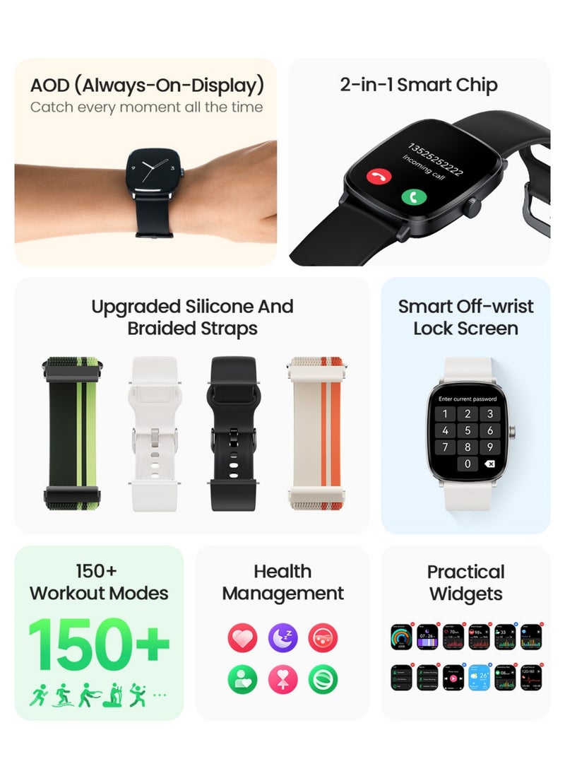 300 mAh 300 mAh 300 mAh RS5 2.01-Inch AMOLED HD Display With 150 Plus Workout Modes Bluetooth Call Sport Voice Assistant Blood Sugar Smartwatch Black