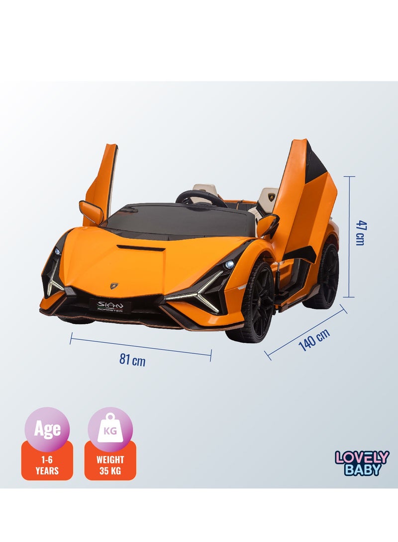 Lovely Baby Lamborghini Battery-Operated Powered Riding Car LB 6988EL for Kids, Remote-Control, Music & Lights, Age 1-6 Yrs - Orange