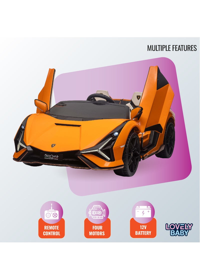 Lovely Baby Lamborghini Battery-Operated Powered Riding Car LB 6988EL for Kids, Remote-Control, Music & Lights, Age 1-6 Yrs - Orange