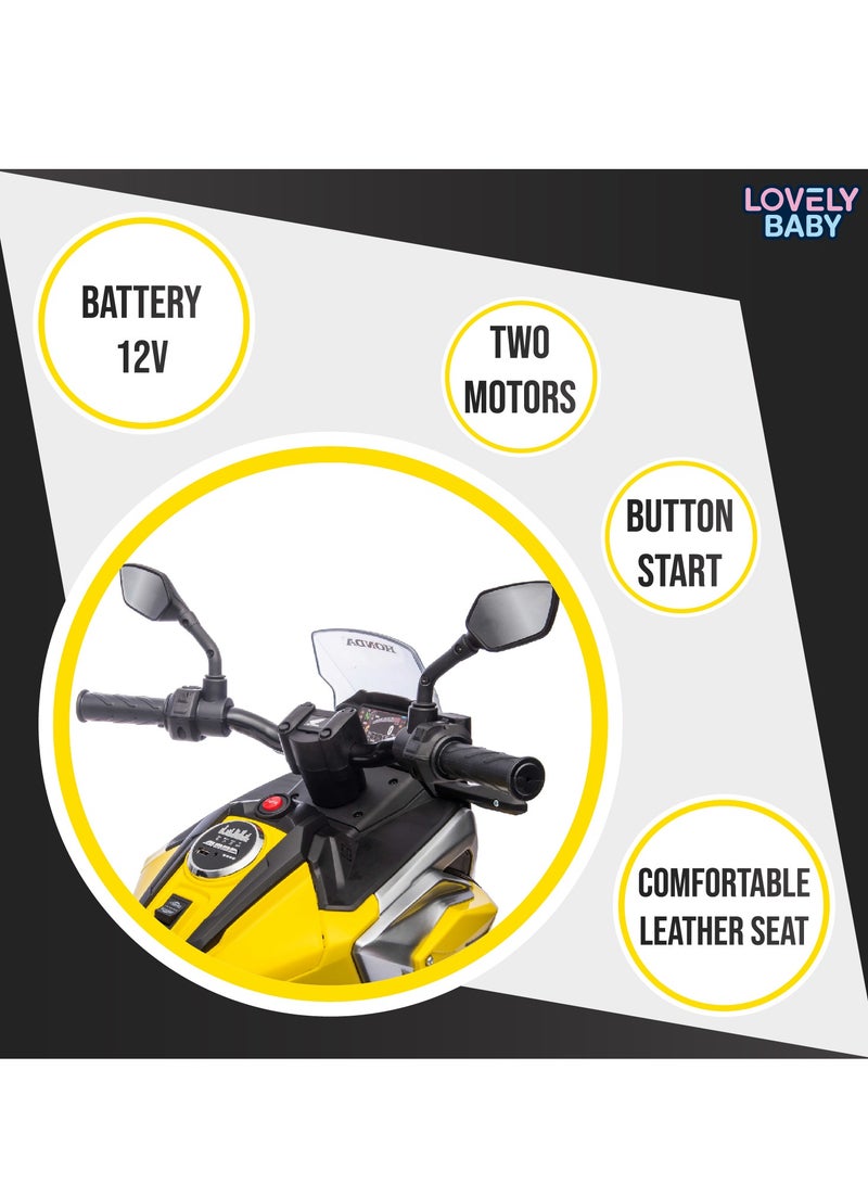 Lovely Baby Power Riding Motorcycle for Kids LB 2006, Ride-on Electric Motorbike with Support Wheels, for 2-4 Yrs - Yellow