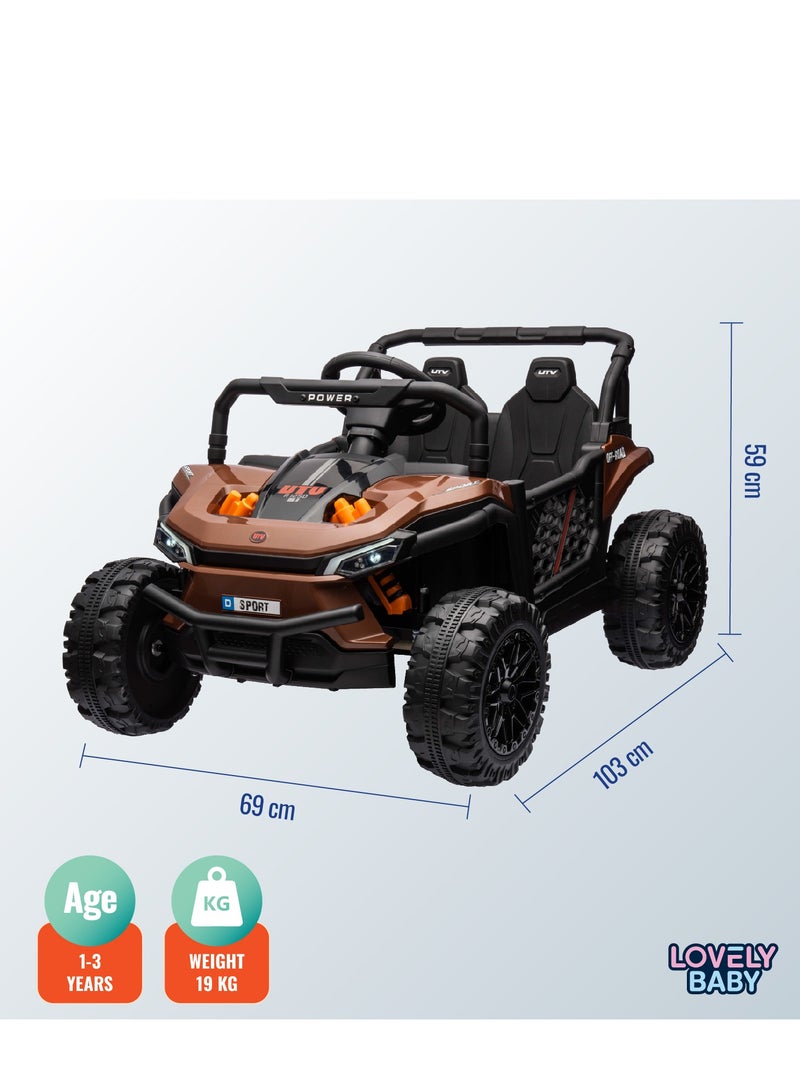 Lovely Baby Powered Riding Jeep for Kids LB 5151, Battery Operated Power Truck with Remote-Control, Light, Music, Best Gift for children 1-4 Yrs - Brown