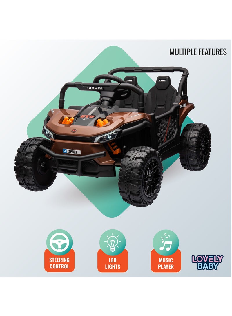 Lovely Baby Powered Riding Jeep for Kids LB 5151, Battery Operated Power Truck with Remote-Control, Light, Music, Best Gift for children 1-4 Yrs - Brown