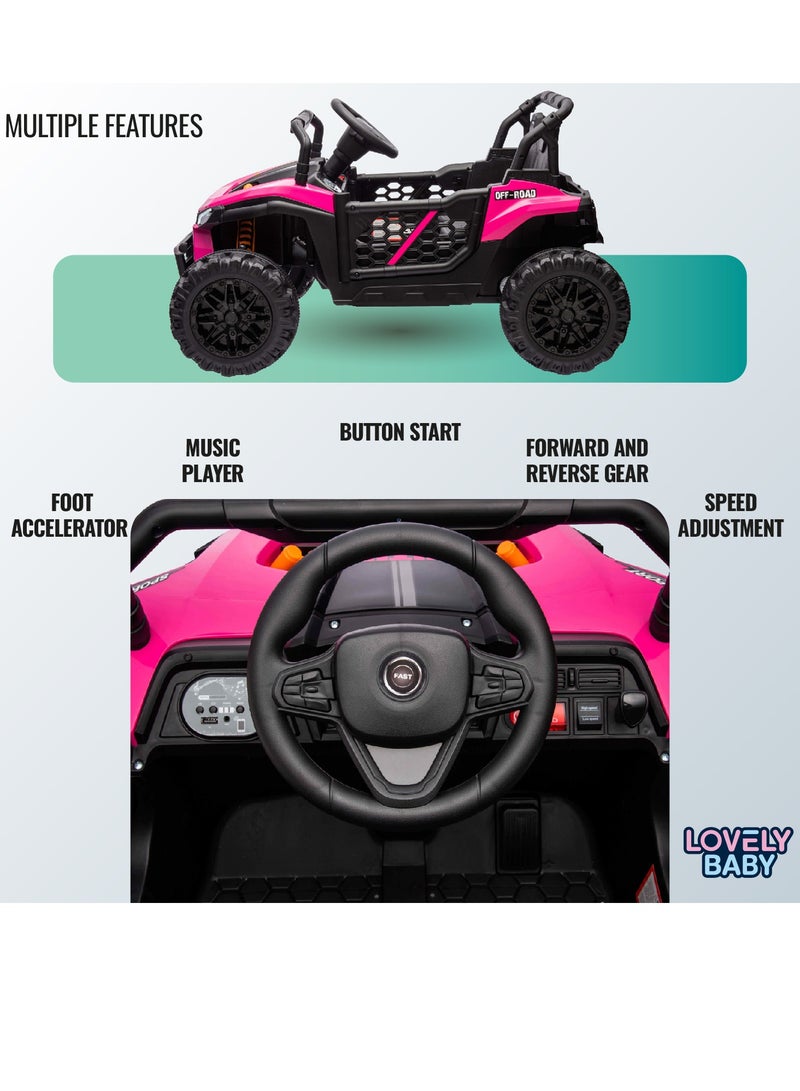 Lovely Baby Powered Riding Jeep for Kids LB 5151, Battery Operated Power Truck with Remote-Control, Light, Music, Best Gift for children 1-4 Yrs - Pink