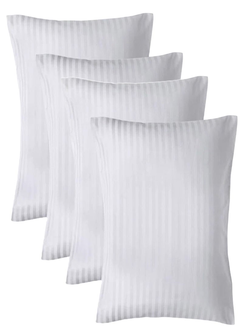 4 Pack Cotton Bed Pillow White- Stripe 50x70cm Made in Uae