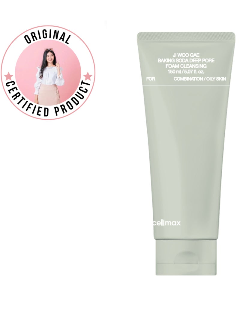 celimax Ji Woo Gae Baking Soda Deep Pore Foam Cleansing, Korean Facial Cleanser, Korean Face Wash, Deep Cleansing, Pore Minimizing, Gentle Exfoliation, 150ml