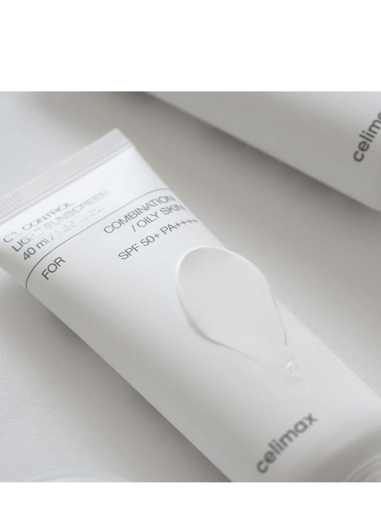 Celimax Oil Control Light Sunscreen SPF50, 40ml - Korean Face Sunscreen, Lightweight, Sebum Control, Fragrance-Free, for Sensitive Skin, with Niacinamide and Hyaluronic Acid