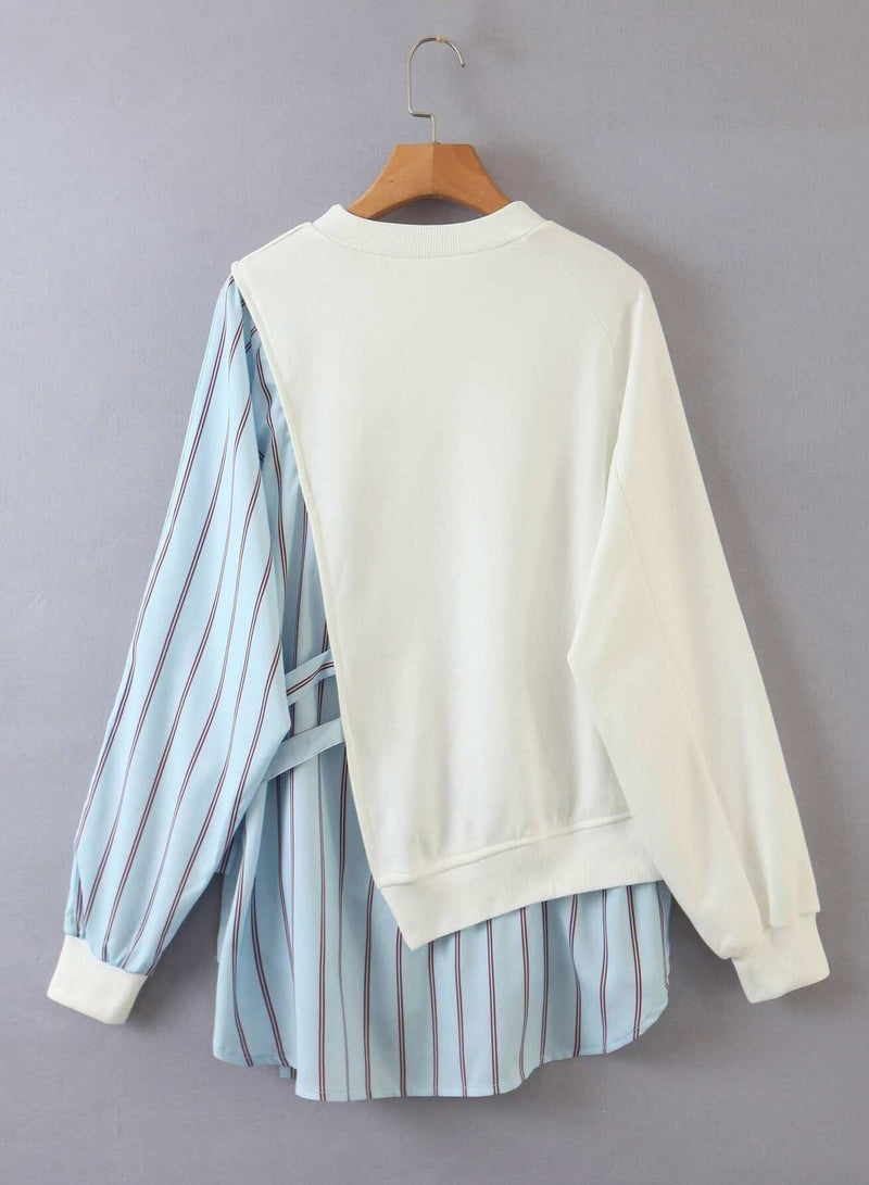 Plus Contrast Striped Panel Knot Side Dip Hem Sweatshirt