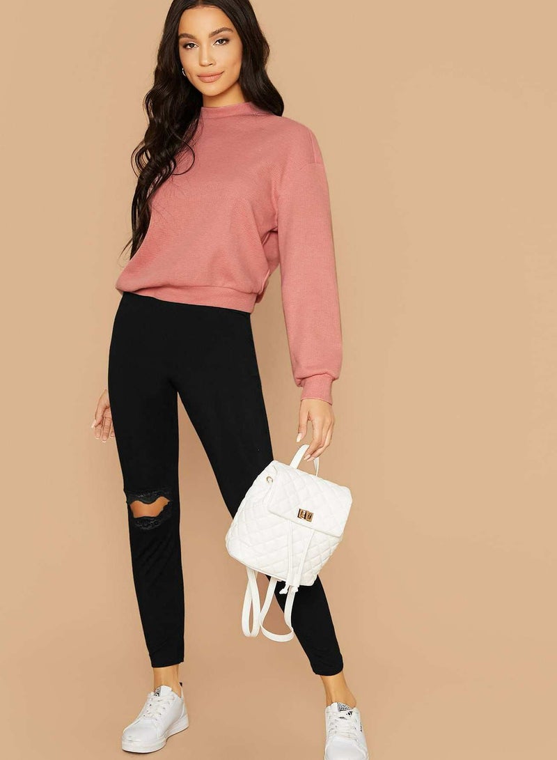 Solid Mock-neck Drop Shoulder Pullover