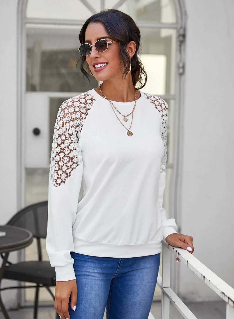 Guipure Lace Insert Raglan Sleeve Pullover