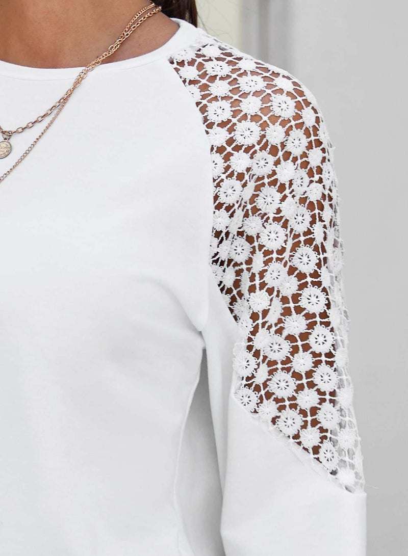 Guipure Lace Insert Raglan Sleeve Pullover