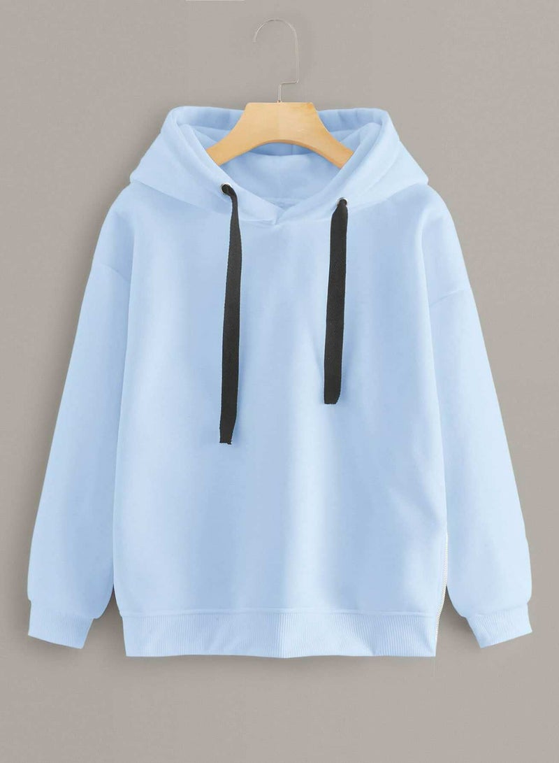 Side Zipper Solid Hoodie