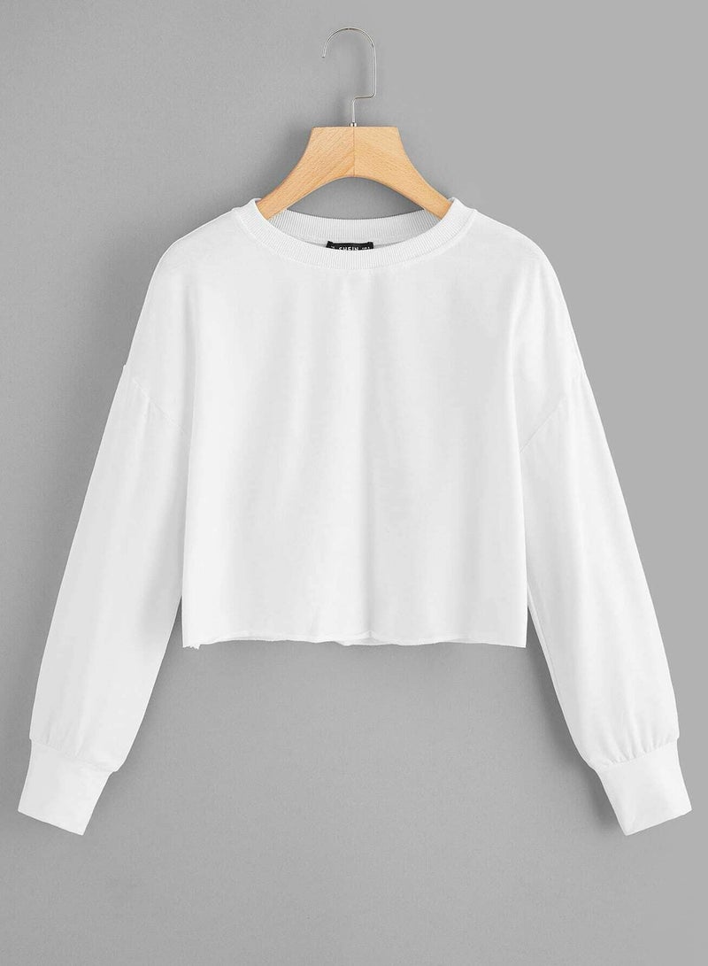 Solid Raw-Cut Cropped Pullover