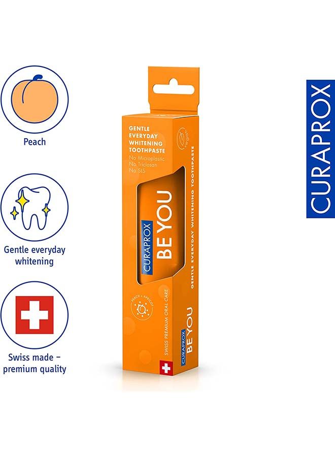 Curaprox Be You Peach + Apricot Toothpaste Orange 60ml - Gentle Everyday Whitening Toothpaste - SLS Free, Microplastic Free, Triclosan Free, Fluoride Toothpaste