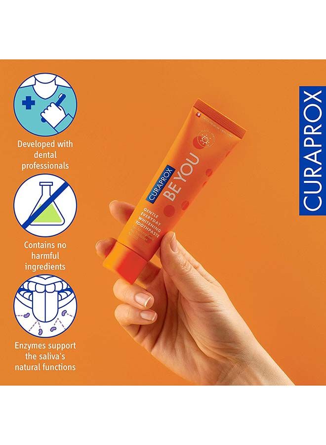 Curaprox Be You Peach + Apricot Toothpaste Orange 60ml - Gentle Everyday Whitening Toothpaste - SLS Free, Microplastic Free, Triclosan Free, Fluoride Toothpaste