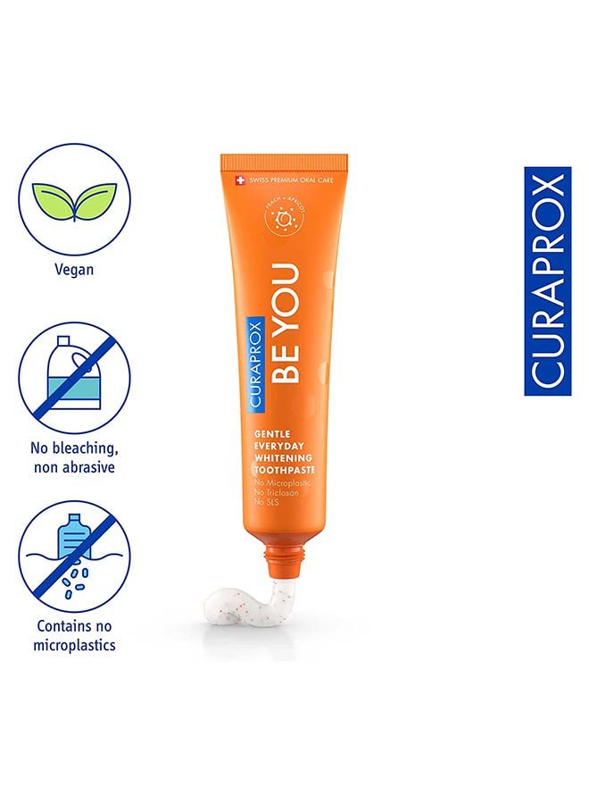 Curaprox Be You Peach + Apricot Toothpaste Orange 60ml - Gentle Everyday Whitening Toothpaste - SLS Free, Microplastic Free, Triclosan Free, Fluoride Toothpaste