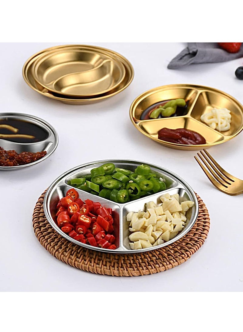 Appetizer Plates, Mini Sauce Dishes, Side Dish Bowls, Soy Sauce Dish, Small Bowl Dishes for BBQ Condiments, Appetizer, Dessert Sushi 3 sizes, large, medium and small 6 Pack Golden, 3 Compartment