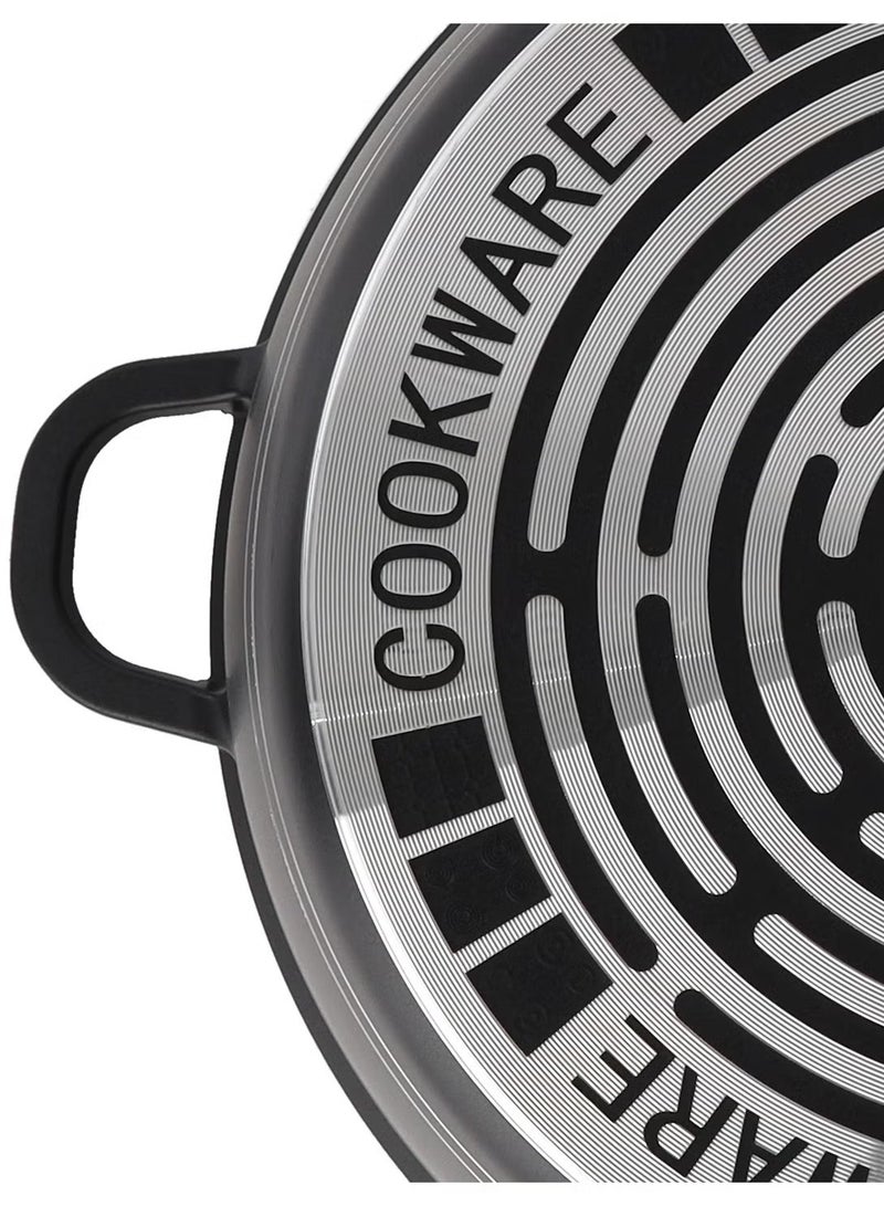Delcasa 36 cm Die Cast Casserole- DC3204 Non Stick Aluminum Cookware with Non Stick Coating, Compatible with Hot Plate, Halogen, Gas Cooktops with Tempered Glass Lid