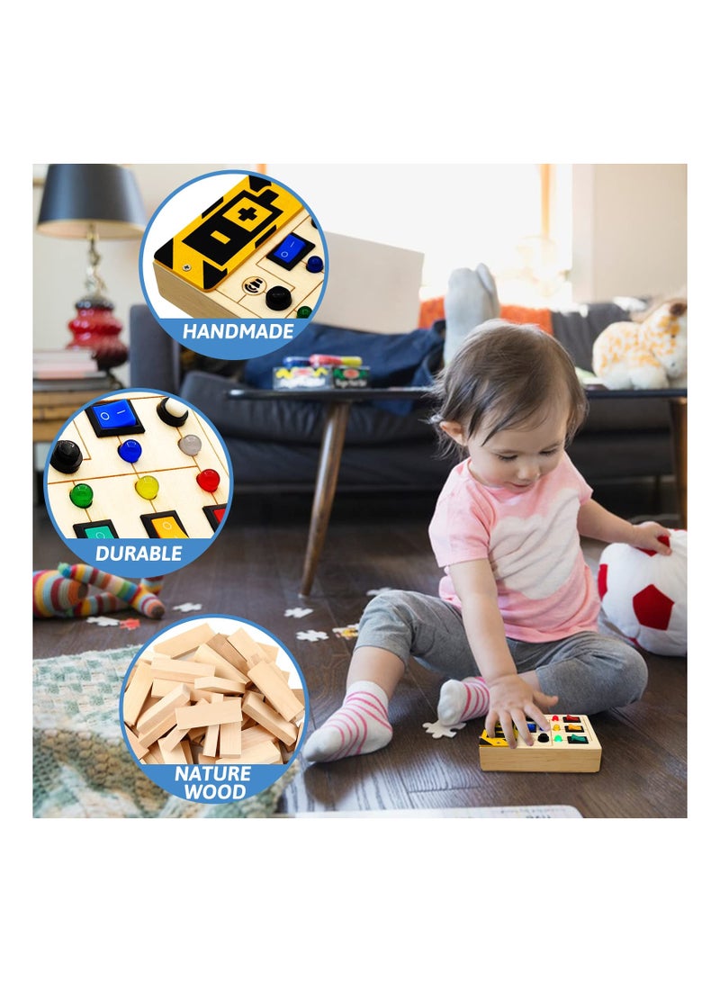 Busy Board Toys Toddler Toys Montessori Toys Sensory Toys for Toddlers Wooden Travel Light Up Busy Board Toys with Buttons to Push Educational Learning Fidget Toy for Boy Girls Gifts