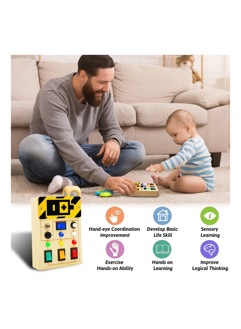 Busy Board Toys Toddler Toys Montessori Toys Sensory Toys for Toddlers Wooden Travel Light Up Busy Board Toys with Buttons to Push Educational Learning Fidget Toy for Boy Girls Gifts