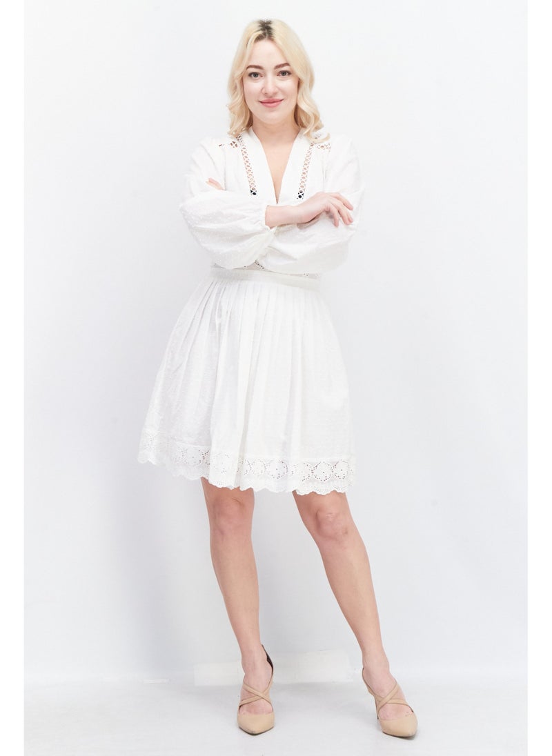 Women Embroidered Mini Dress, White