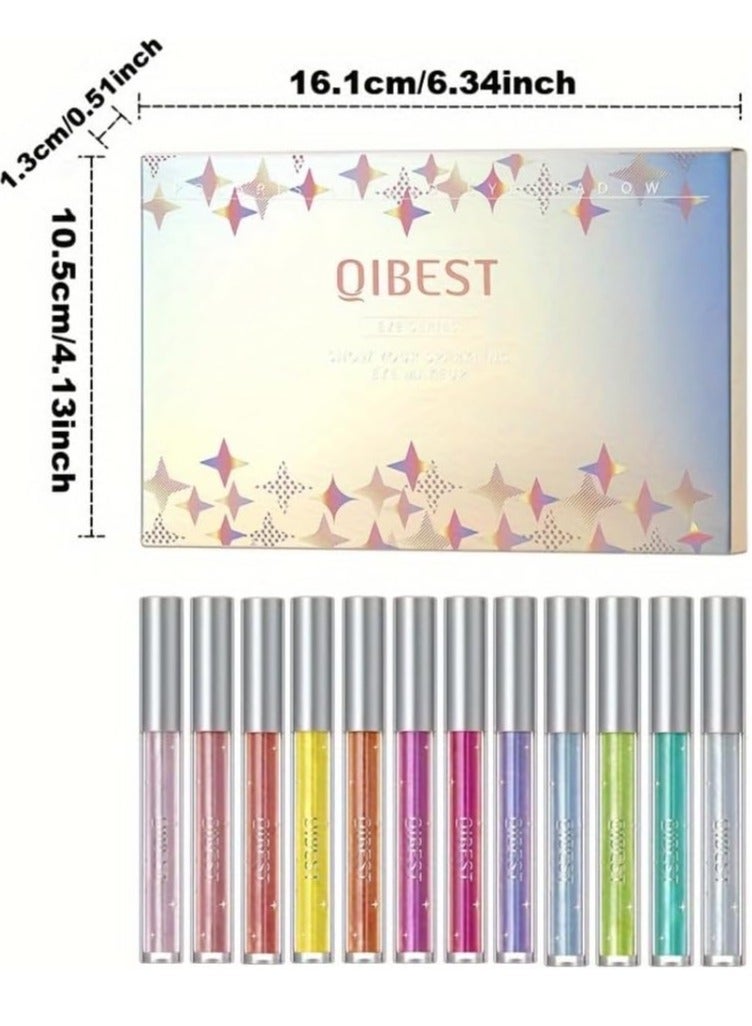 12Pcs Glitter Liquid Eyeshadow Sweatproof Makeup Set Multi Color Glitter Pressed All Highly Pigmented Blending Liquid Glitter Eyeshadow Makeup Metallic Shimmer Glitter Eyeshadow Set B